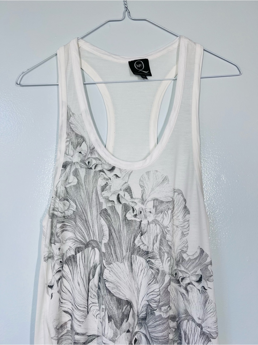 McQ Alexander McQueen White Floral Racerback Tank Top